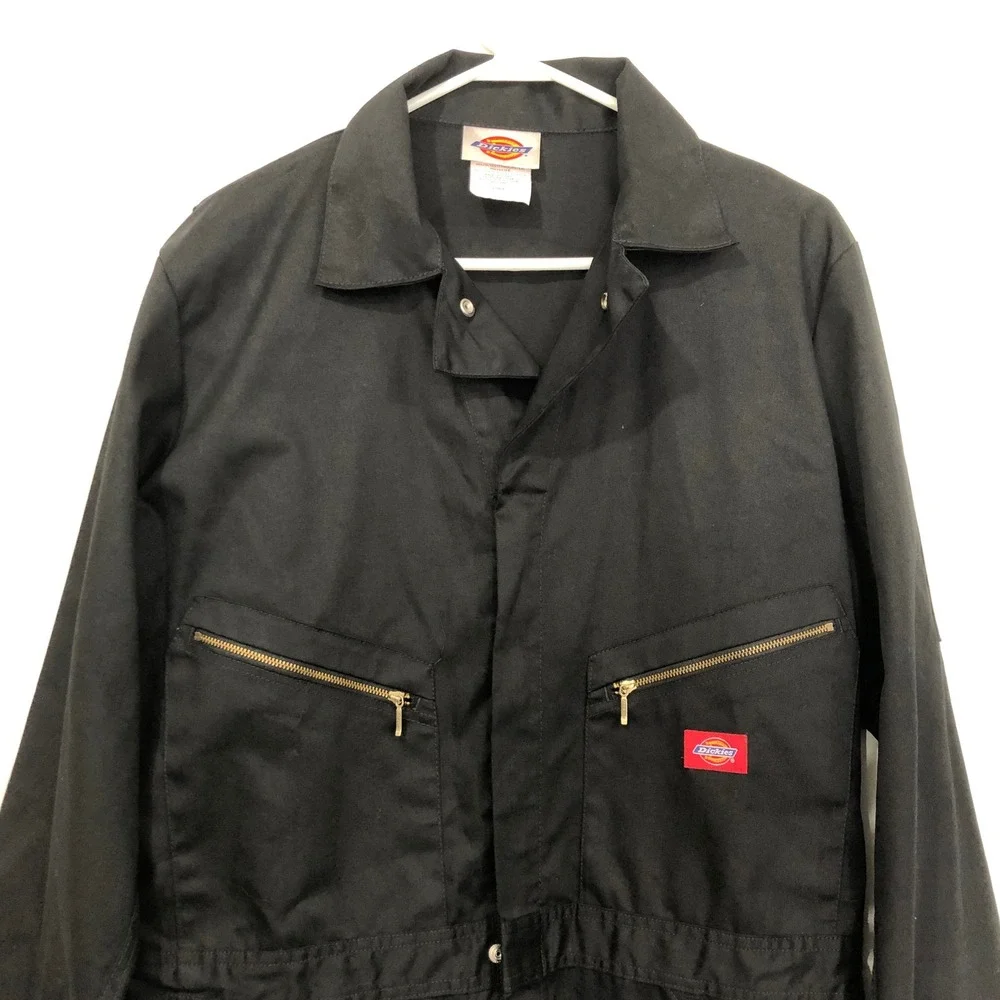 Dickies Black Coverall Jumpsuit Workwear Gold‎ Zipper Front Black L-Tall - Picture 2 of 16